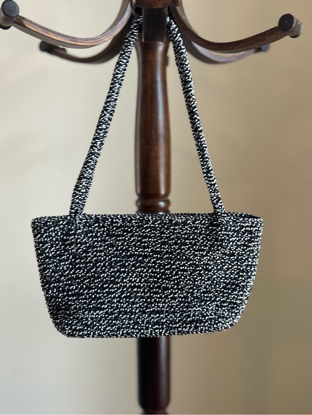 The Sak Black White Crochet Shoulder Bag Woven Knit Tote Purse
